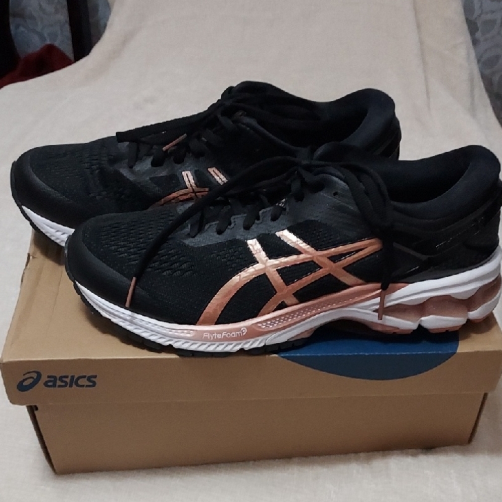 ASICS Mens Black and Copper Athletic Shoes